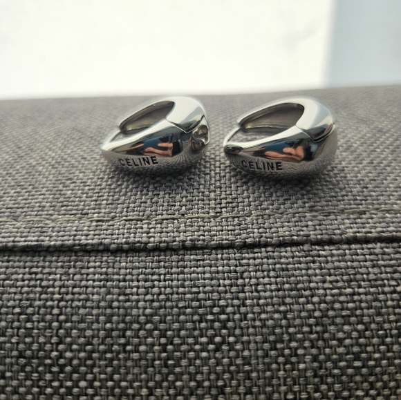 Authentic Celine Silver Dome Hoop Earrings - Picture 1 of 2